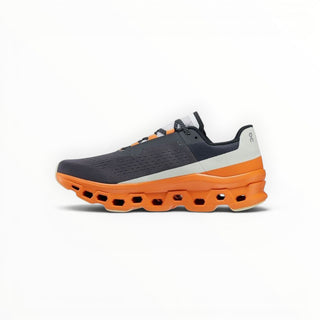 FWSports Shoes ON Cloudmonster men's running shoes in turmeric orange with breathable mesh and thick CloudTec midsole