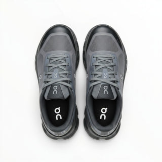 FWSports Shoes On Cloudtilt Remix men's running sneakers in blackout and charcoal with layered x-ray mesh upper.