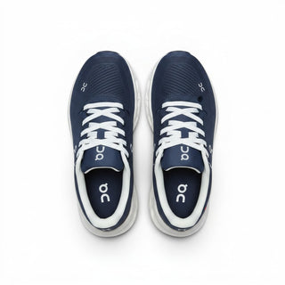 FWSports Shoes On-Run Cloudtilt dark blue and white mesh walking sneakers with speed laces, top-down view.