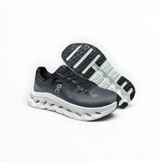 FWSports Shoes Womens On-Run Cloudtilt sneakers in black, gray, and white with breathable mesh and Helion superfoam.
