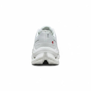 FWSports Shoes Womens On-Run Cloudtilt all white sneaker, rear view showing rocker sole and breathable mesh heel.
