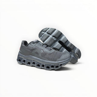 FWSports Shoes On Running Cloudmonster Void black running shoe with breathable mesh upper and chunky CloudTec sole.