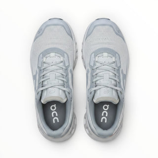 Top view of FWSports Shoes On Running Cloudmonster Void sneakers in alloy and glacier gray mesh with tonal branding.