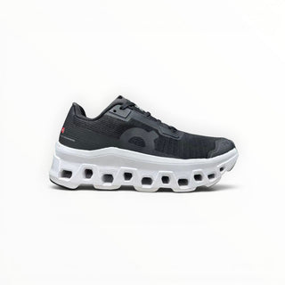 FWSports Shoes Womens On Running Cloudmonster Void running shoe in black mesh with a thick white CloudTec sole