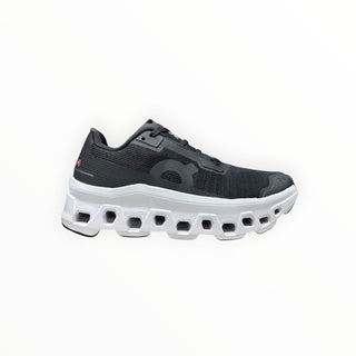 FWSports Shoes Mens On Running Cloudmonster Void running shoe in black mesh with a thick white CloudTec sole.