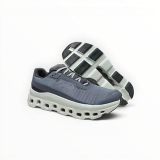 FWSports Shoes Womens On Running Cloudmonster Void running shoes in lime and glacier ash with breathable mesh and CloudTec.