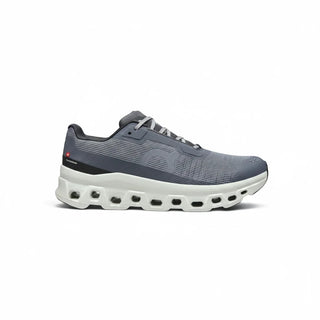 FWSports Shoes Womens On Running Cloudmonster Void running shoe in glacier ash grey with lime accents and thick sole