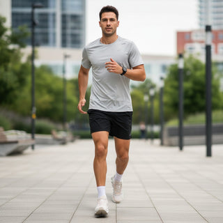 FWSports Shoes model running in Dewdrop White and Ivory White On Running Cloudmonster sneakers on a city path