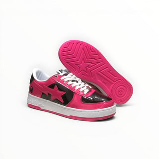 FWSports Shoes BAPE STA low-top sneakers in pink and black patent leather with a star logo and rubber sole