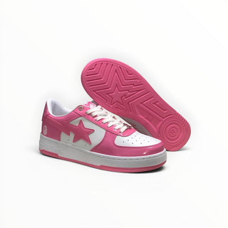 FWSports Shoes BAPE STA low-top sneakers in pink and white with a star logo and durable rubber outsole.