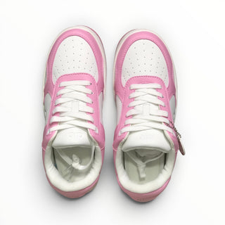 FWSports Shoes Alo Yoga Recovery Mode low-top sneakers in pink and white with a lace-up closure and cushioned fit.