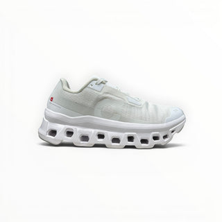 FWSports Shoes women's white On Running Cloudmonster running shoe with breathable mesh and thick CloudTec sole.