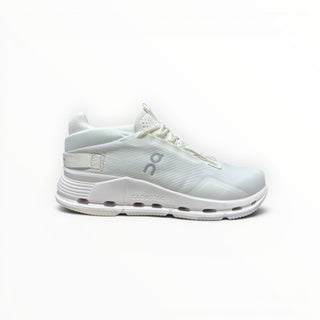 FWSports Shoes white Cloudnova running sneaker with sock-like upper, CloudTec cushioning, and side logo detail.