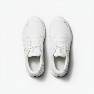 Top view of FWSports Shoes white On Cloud 6 Waterproof sneakers featuring a sleek mesh design and cushioned sole.