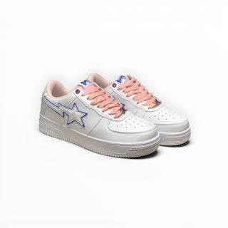 FWSports Shoes BAPE STA low-top sneakers in white and peach with signature star logo and lace-up closure.