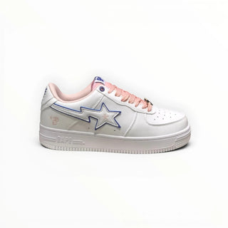 FWSports Shoes BAPE STA low-top sneakers in white and peach with a signature star logo and lace-up closure.