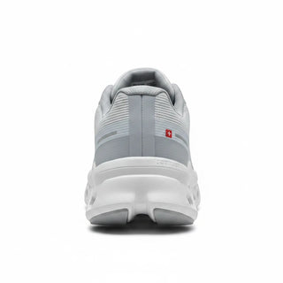 Rear view of FWSports Shoes Womens On Running Cloudmonster Void in grey with thick white CloudTec cushioning sole