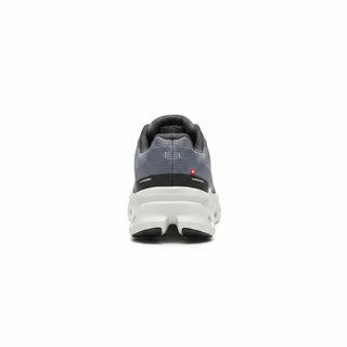 FWSports Shoes Womens On Running Cloudmonster Void running shoe in lime and glacier ash, rear view showing heel design.