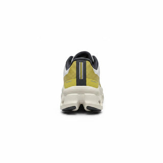 Rear view of FWSports Shoes Womens On Running Cloudmonster Void in beige and yellow with signature CloudTec sole