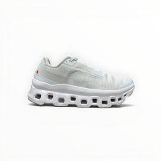 FWSports Shoes Womens On Running Cloudmonster Void in white with breathable mesh upper and thick CloudTec sole.