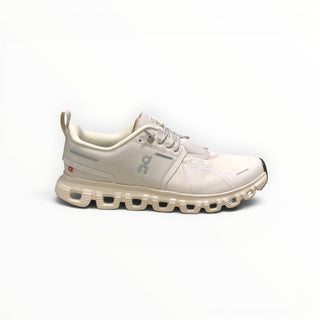 FWSports Shoes Womens On Cloud 6 Waterproof beige running sneakers with cushioned sole and two-tone mesh upper