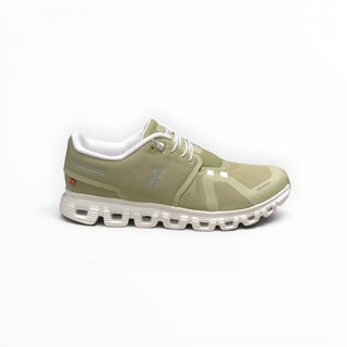 FWSports Shoes Womens On Cloud 6 Waterproof sneakers in grass green with white cushioned sole and mesh upper